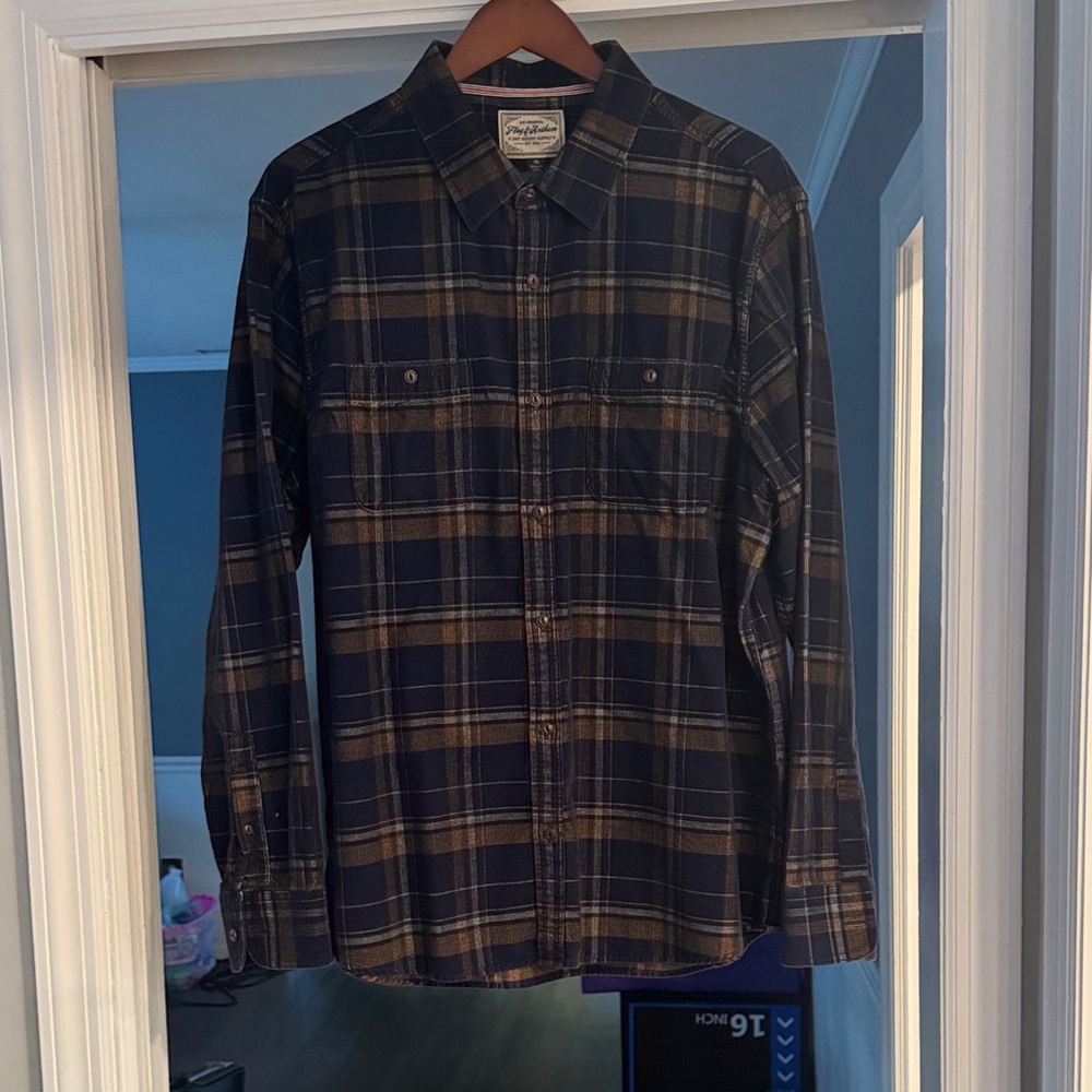 Flag & Anthem Navy and Brown Plaid Corduroy Shirt